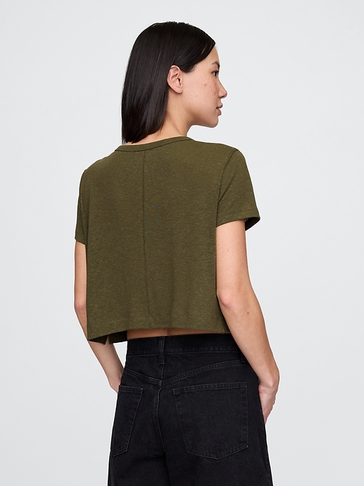 Image number 3 showing, Linen-Blend Cropped V-Neck T-Shirt