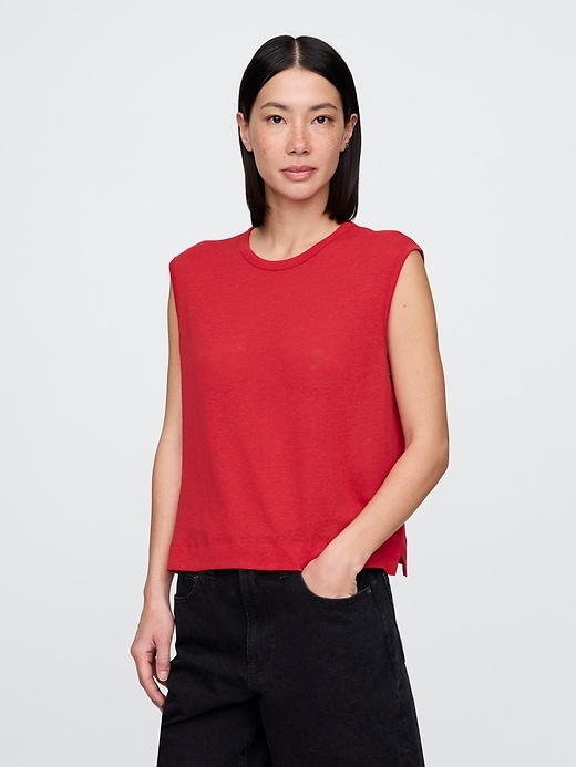 Image number 1 showing, Linen-Blend Crewneck Shell Tank Top