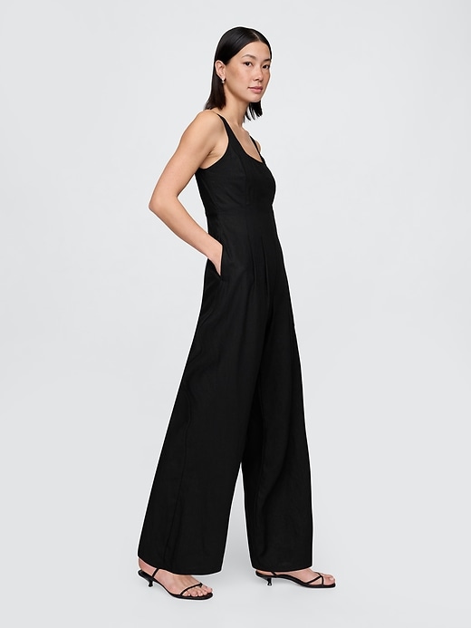 Image number 3 showing, Linen-Blend Seamed Jumpsuit