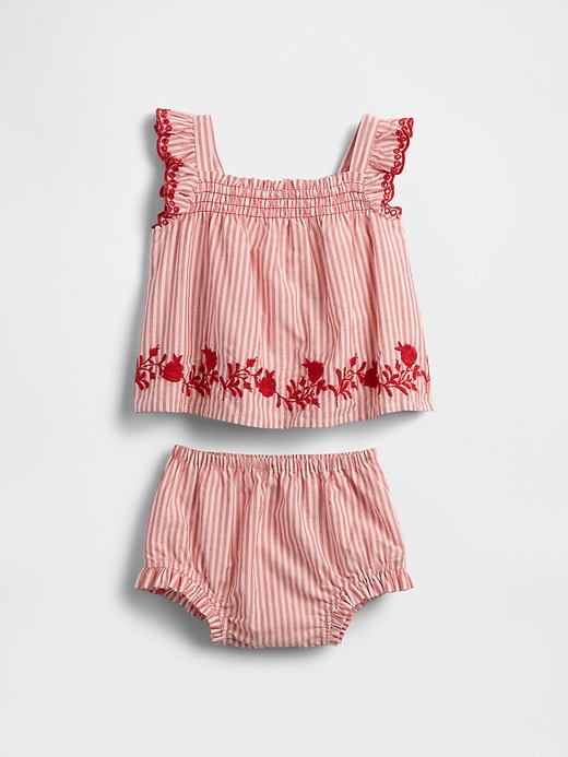 Image number 1 showing, Baby Striped Poplin Outfit Set