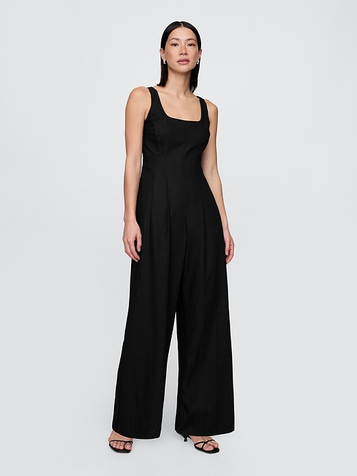 Image number 1 showing, Linen-Blend Seamed Jumpsuit