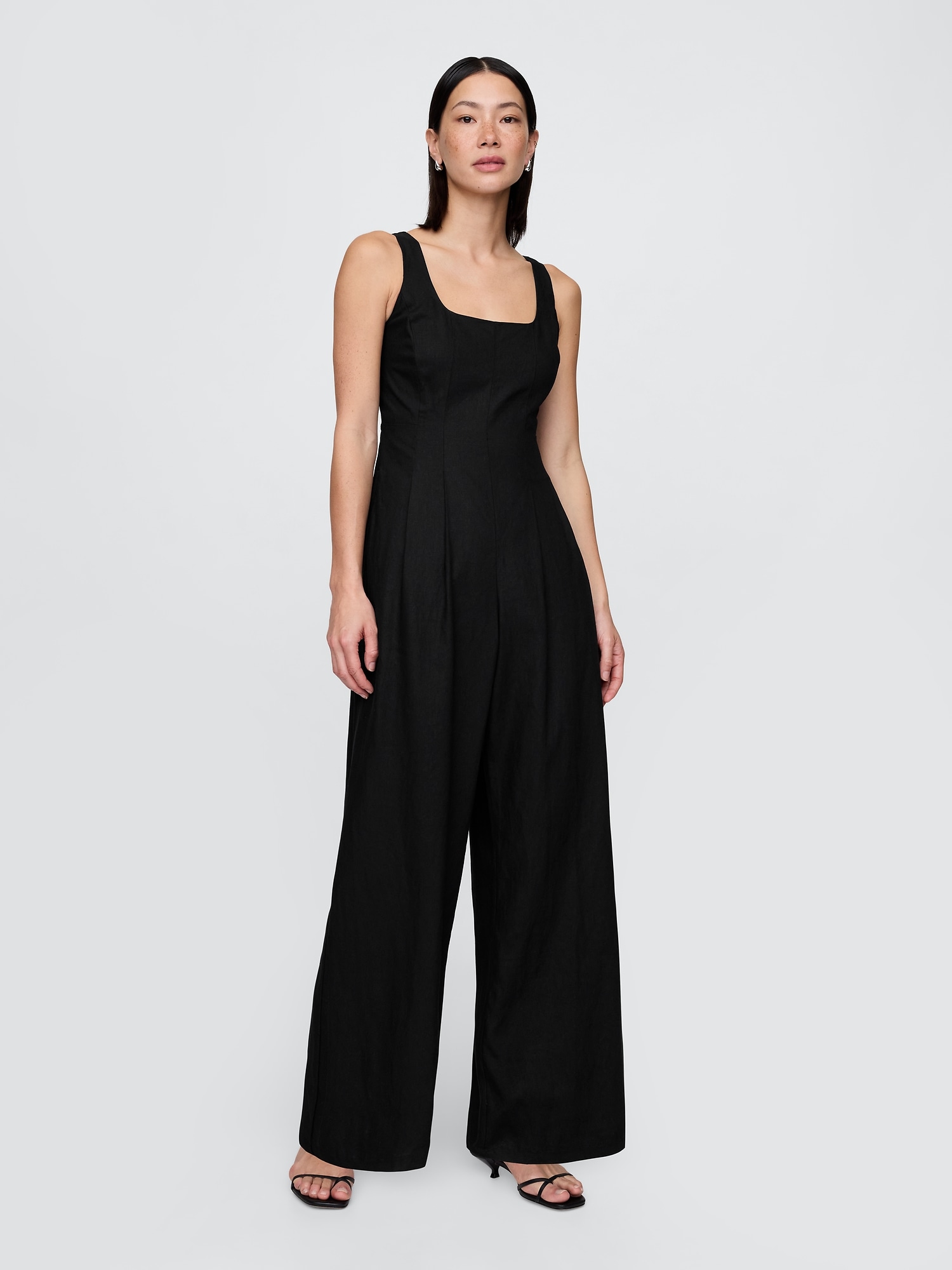 Linen-Blend Seamed Jumpsuit