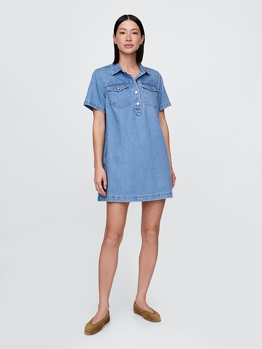 Image number 1 showing, UltraSoft Denim Popover Mini Dress