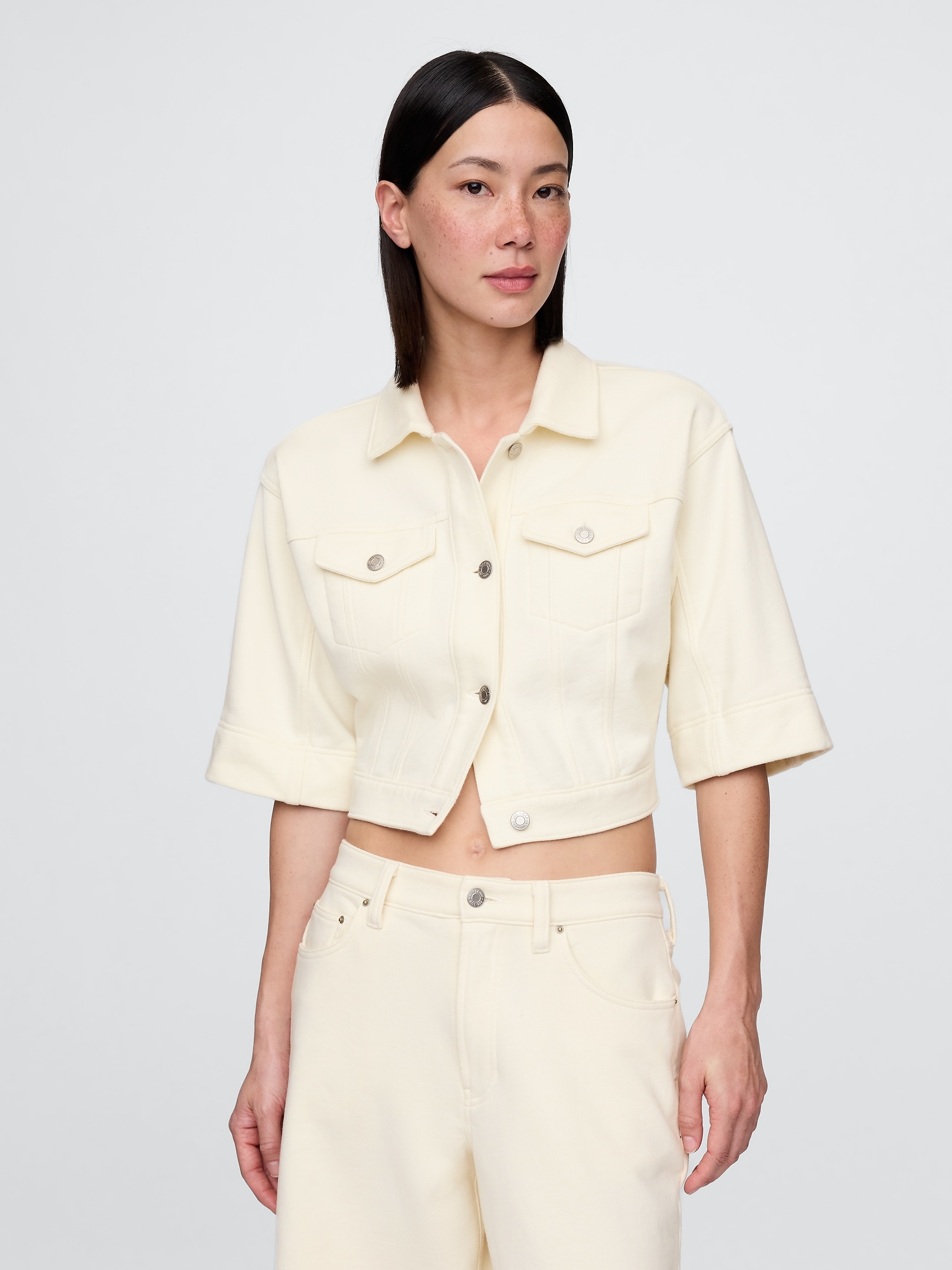 Heavyweight French Terry Denim Cropped Jacket