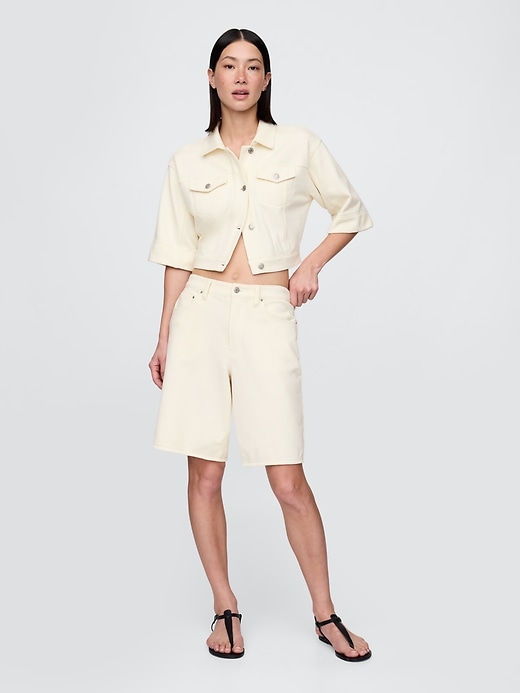 Image number 1 showing, 11" Mid Rise French Terry Denim Longline Shorts