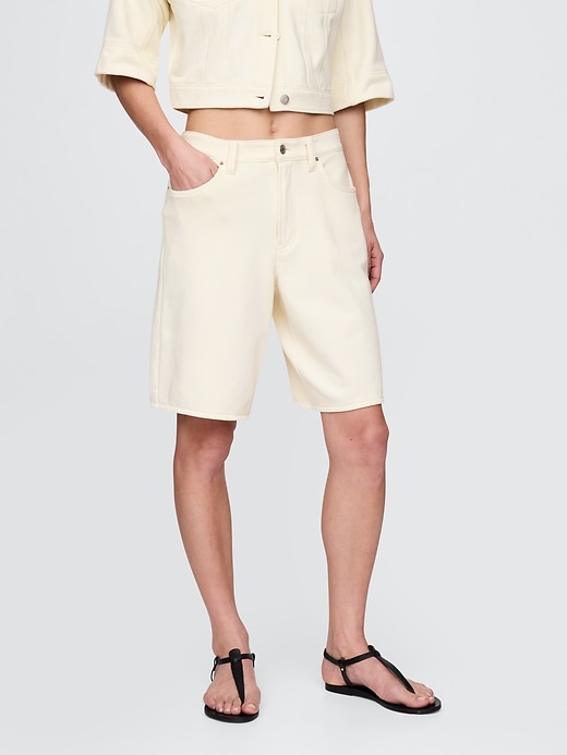 Image number 2 showing, 11" Mid Rise French Terry Denim Longline Shorts