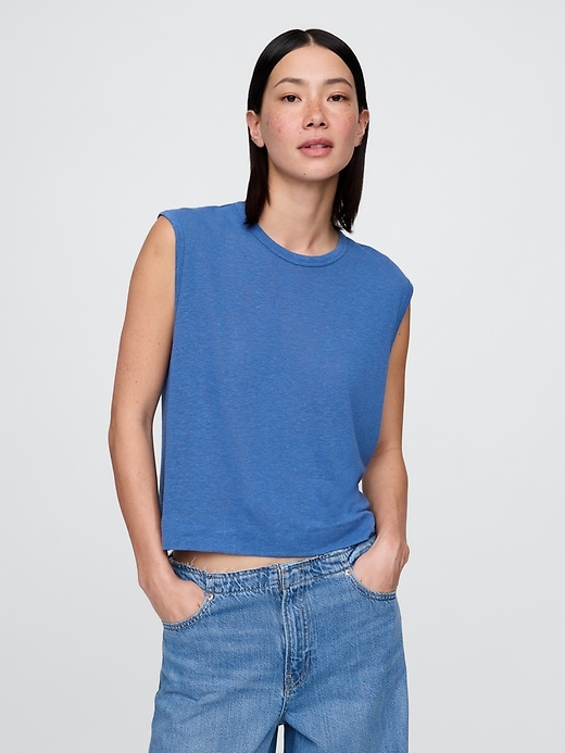 Image number 1 showing, Linen-Blend Crewneck Shell Tank Top