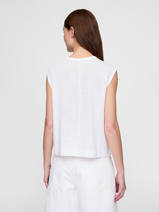 Image number 3 showing, Linen-Blend Crewneck Shell Tank Top