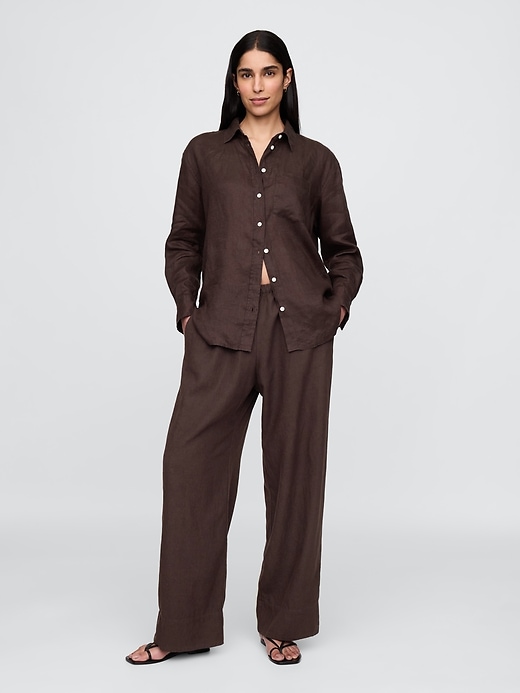 Image number 1 showing, Linen-Blend Easy Wide-Hem Pants