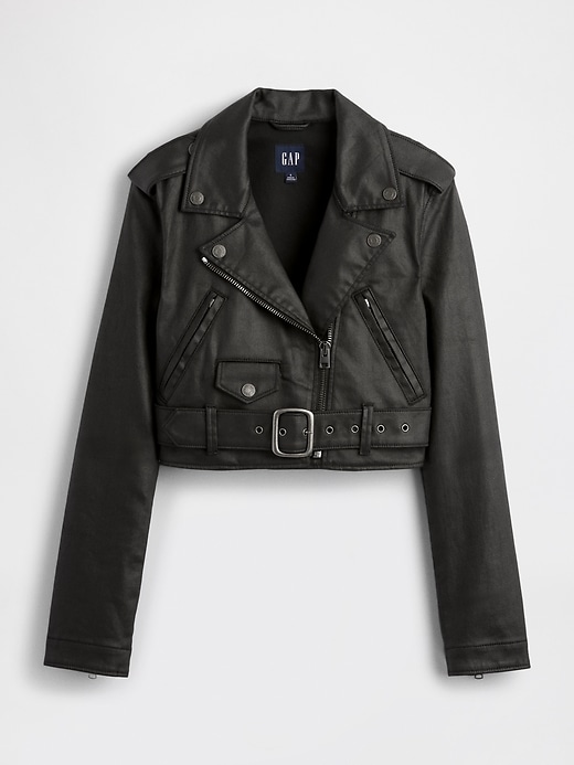 Image number 4 showing, Coated Denim Cropped Moto Jacket Designed by Zac Posen
