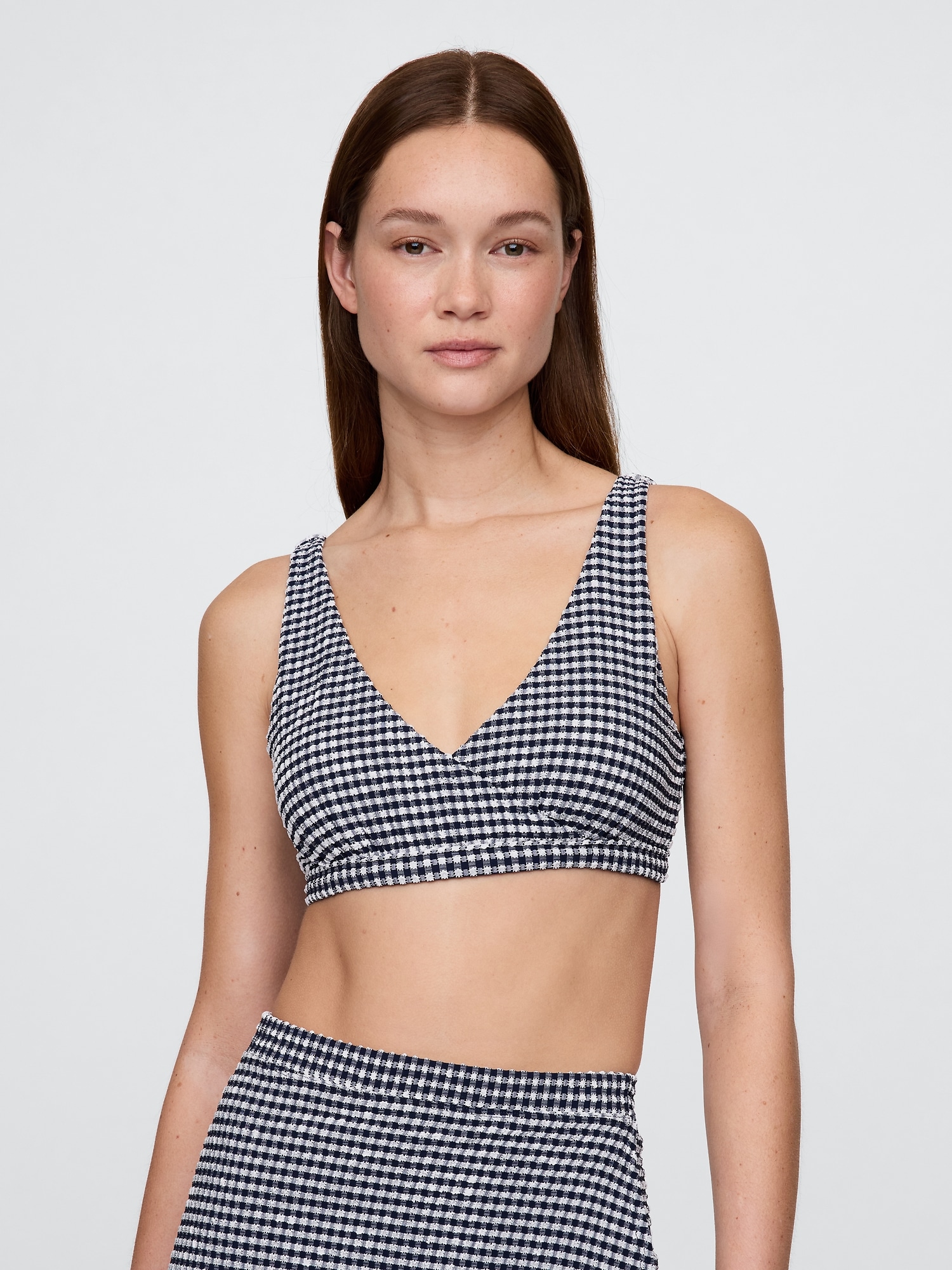 Seersucker Gingham Crossover Bikini Top