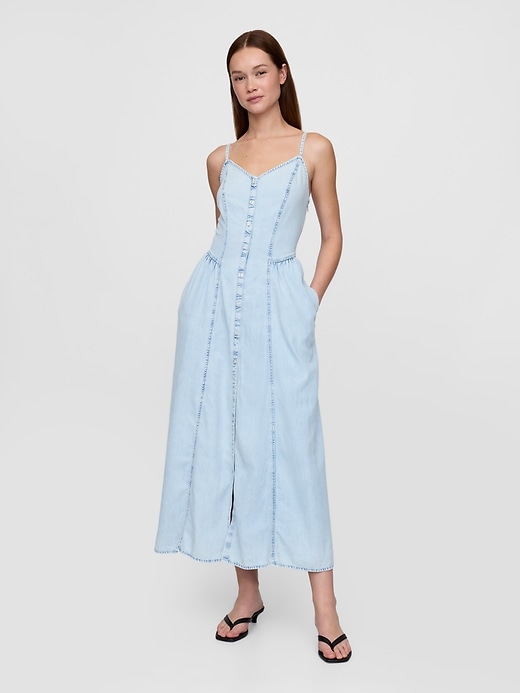 Image number 1 showing, Denim Seamed Maxi Dress
