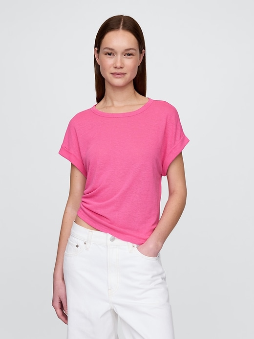 Image number 1 showing, Linen-Blend Roll-Cuff T-Shirt