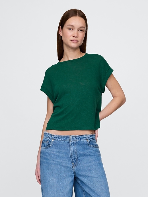 Image number 1 showing, Linen-Blend Roll-Cuff T-Shirt