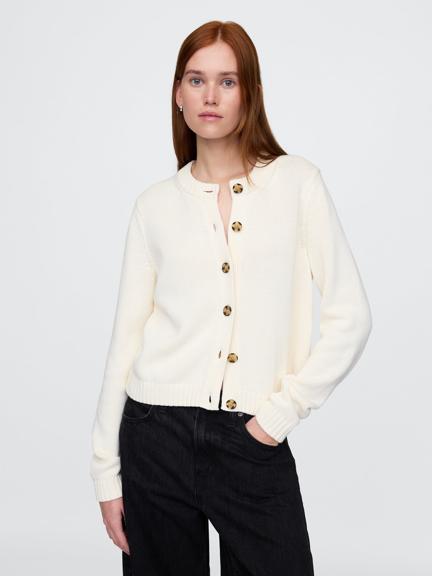 100% Cotton Crewneck Cardigan