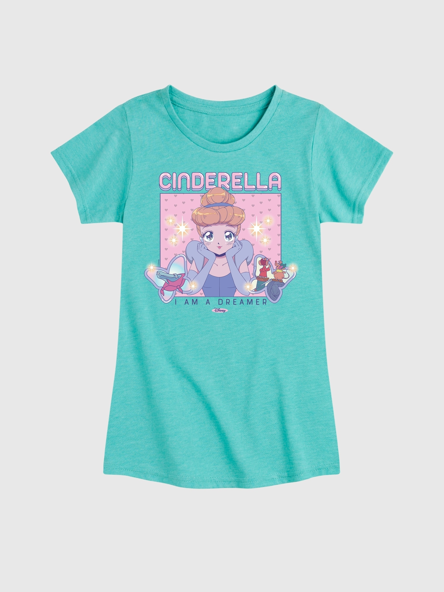 Kids Disney Princess Kawaii Anime Cinderella Fitted Short Sleeve Graphic Tee