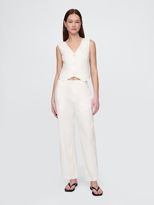 Image number 1 showing, Linen-Blend Relaxed Straight Ankle Pants
