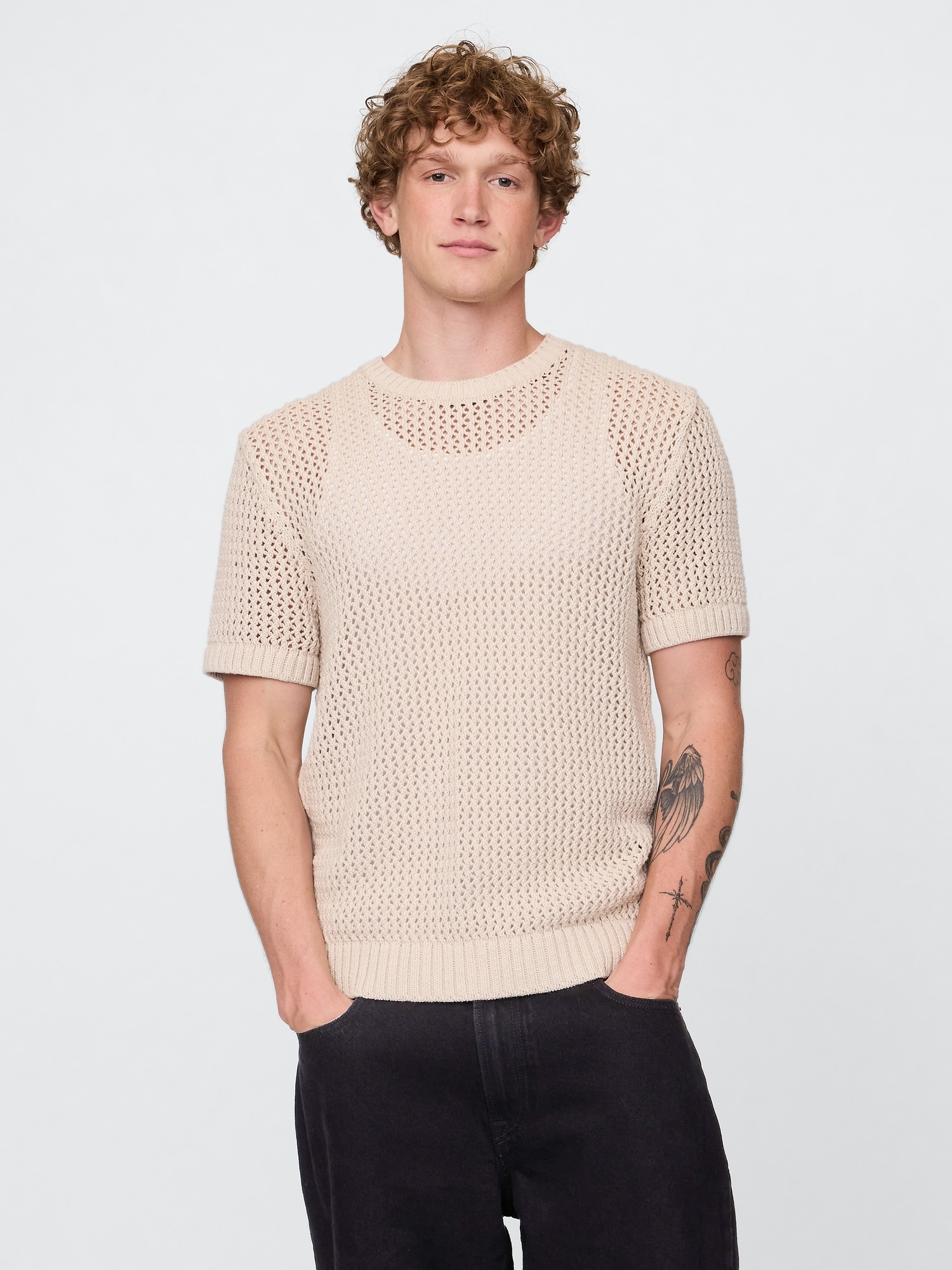 Crochet Mesh Crewneck T-Shirt