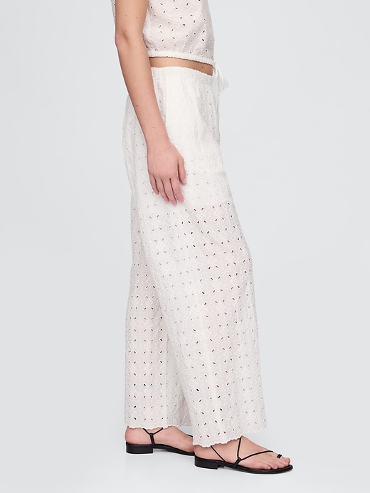 Image number 3 showing, Mid Rise Eyelet Easy Wide-Leg Pants
