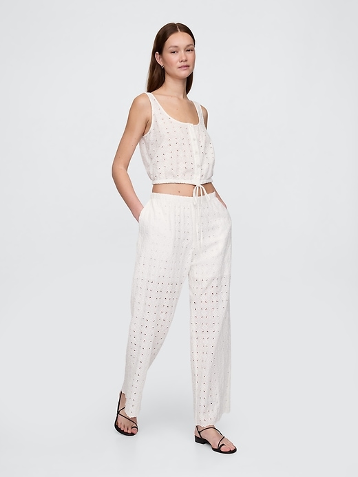 Image number 8 showing, Mid Rise Eyelet Easy Wide-Leg Pants