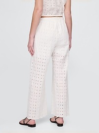 Mid Rise Eyelet Easy Wide-Leg Pants