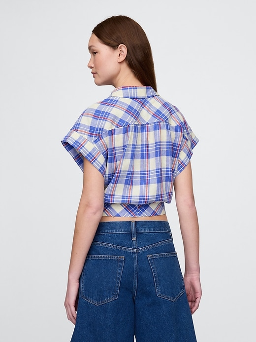 Image number 3 showing, Linen-Blend Cropped Tie-Front Shirt