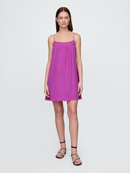 Image number 1 showing, Crinkle Gauze Embroidered Swing Dress