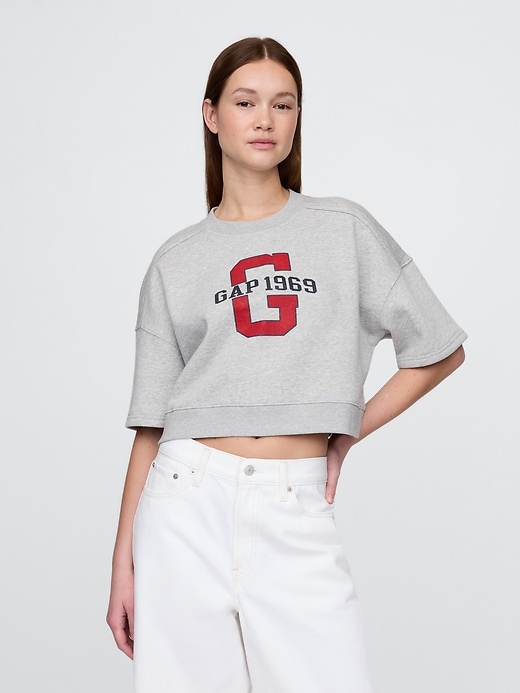 Image number 1 showing, VintageSoft Cropped Elbow-Sleeve Sweatshirt