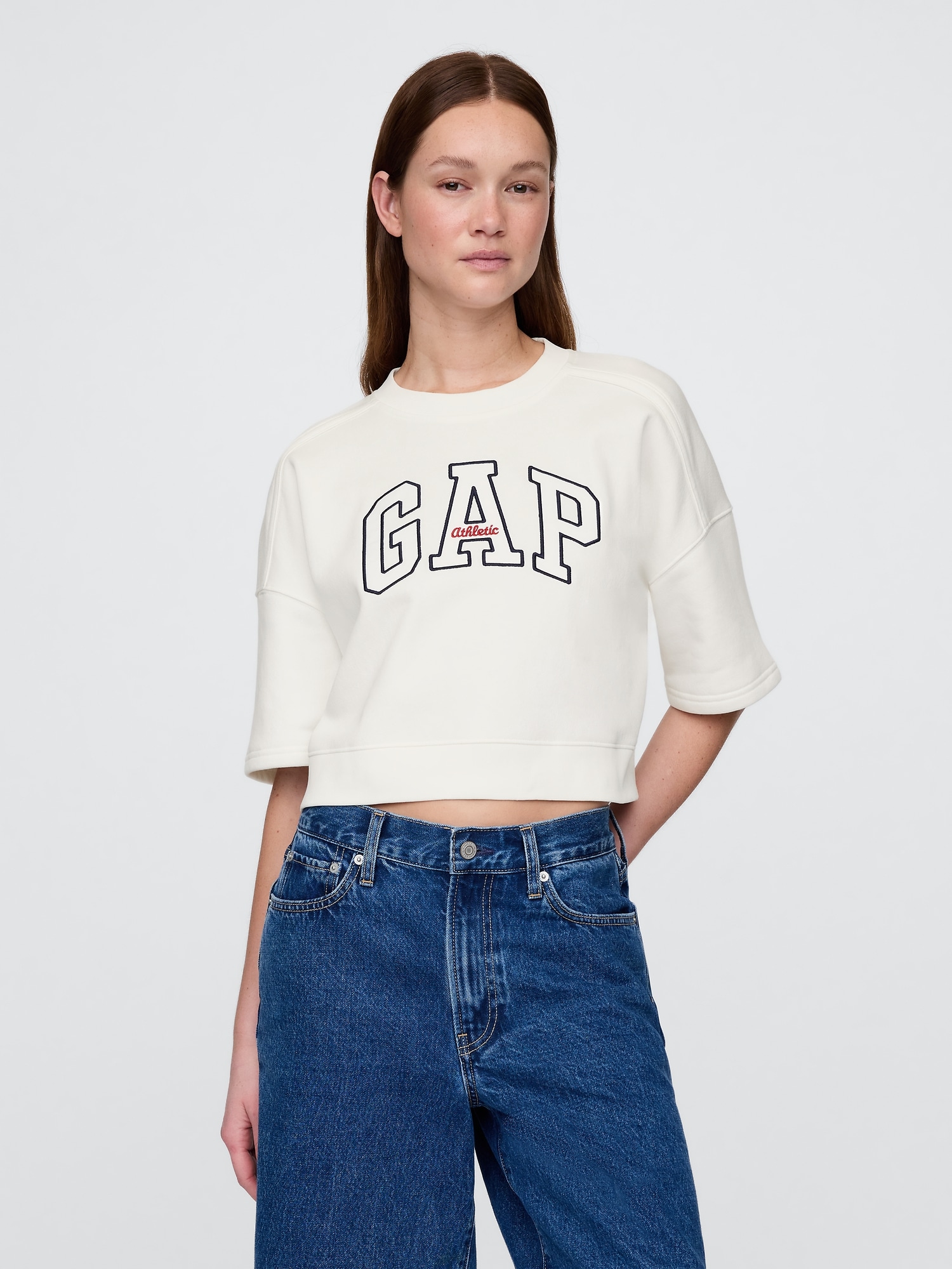 VintageSoft Cropped Elbow-Sleeve Sweatshirt