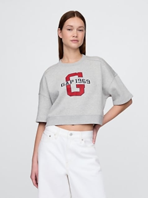 VintageSoft Elbow-Sleeve Crop Sweatshirt