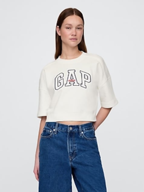 VintageSoft Elbow-Sleeve Crop Sweatshirt