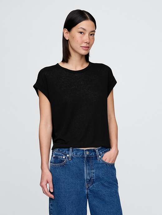 Image number 1 showing, Linen-Blend Roll-Cuff T-Shirt