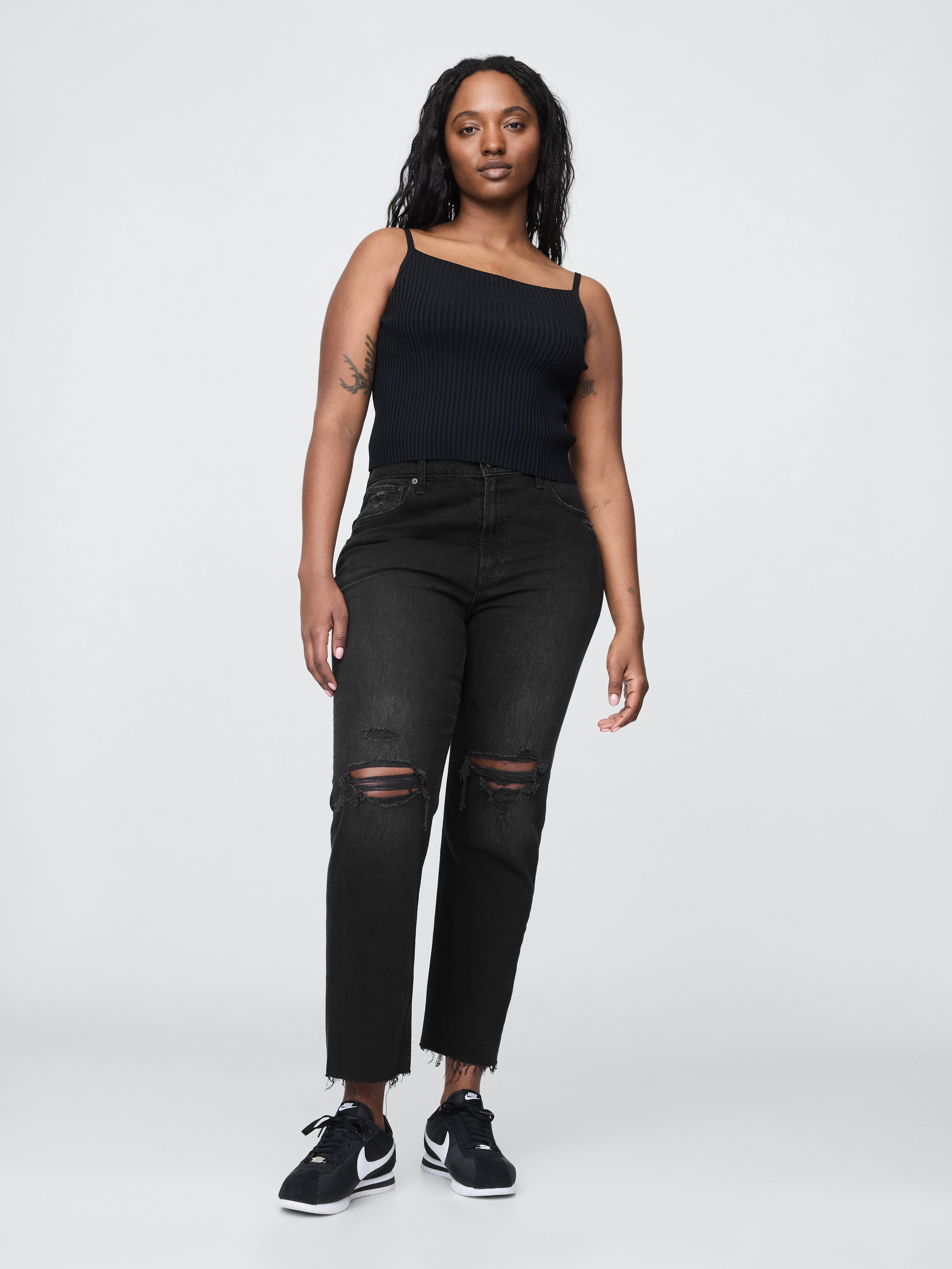 High Rise Cheeky Straight Jeans - Black - View 36