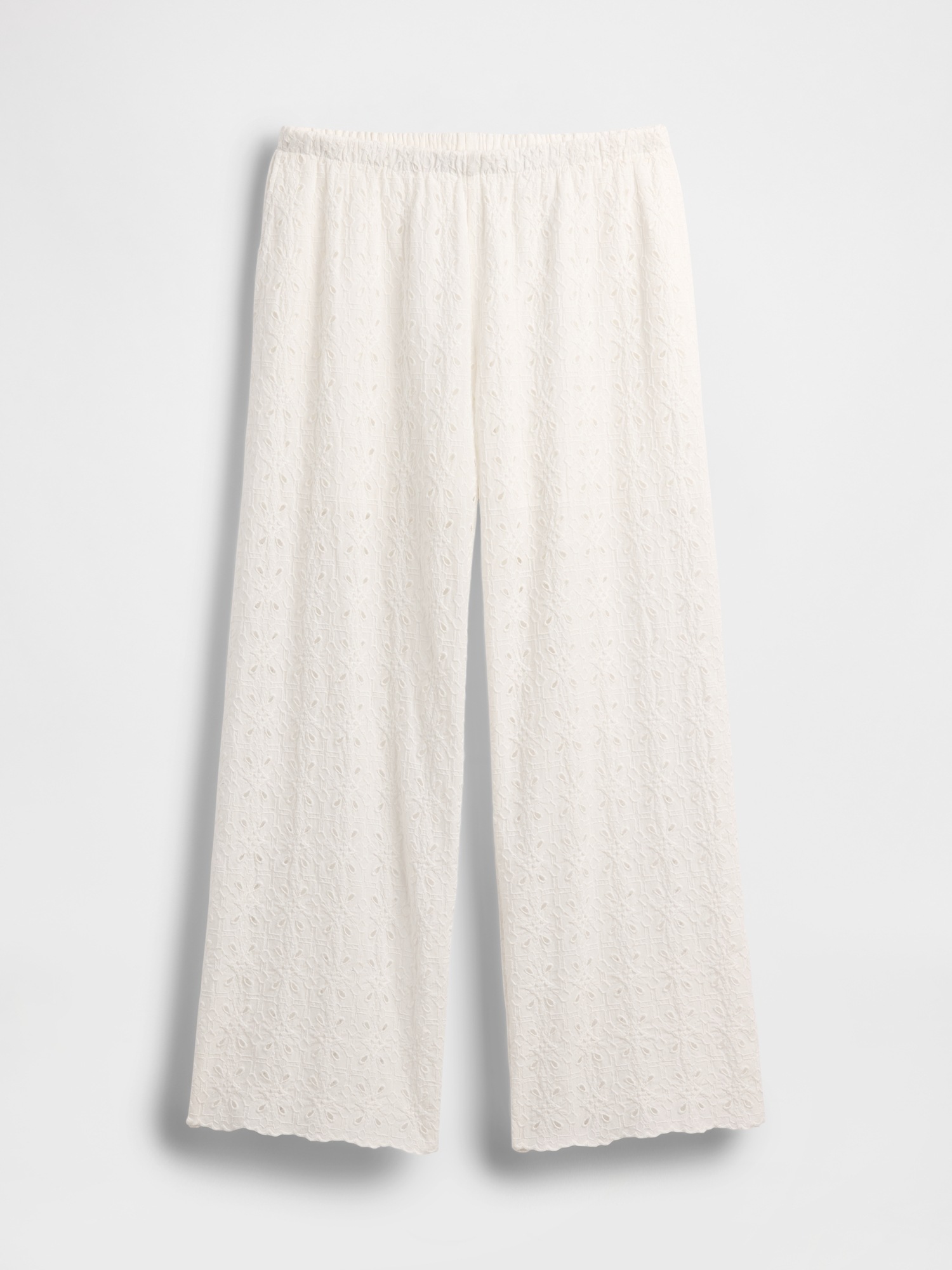 Женские брюки Gap Mid Rise Eyelet Easy Wide-Leg, цвет: Молочный белый — фото 7