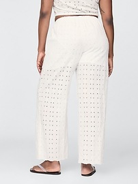 Mid Rise Eyelet Easy Wide-Leg Pants