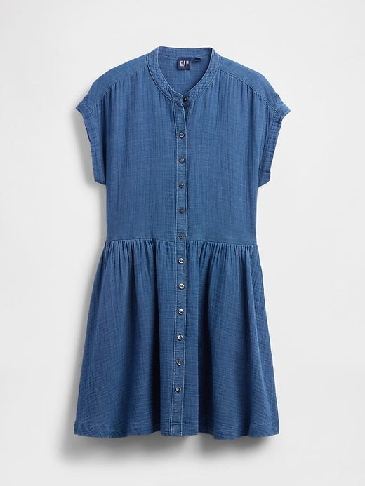 Image number 6 showing, Crinkle Gauze Denim Mini Shirtdress