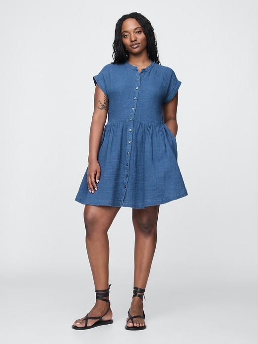 Image number 4 showing, Crinkle Gauze Denim Mini Shirtdress