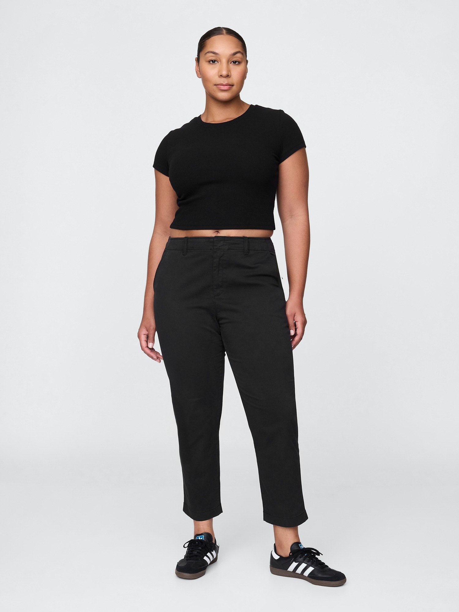 Женские брюки Gap Mid Rise Downtown Khakis, цвет: Чёрный — фото 5