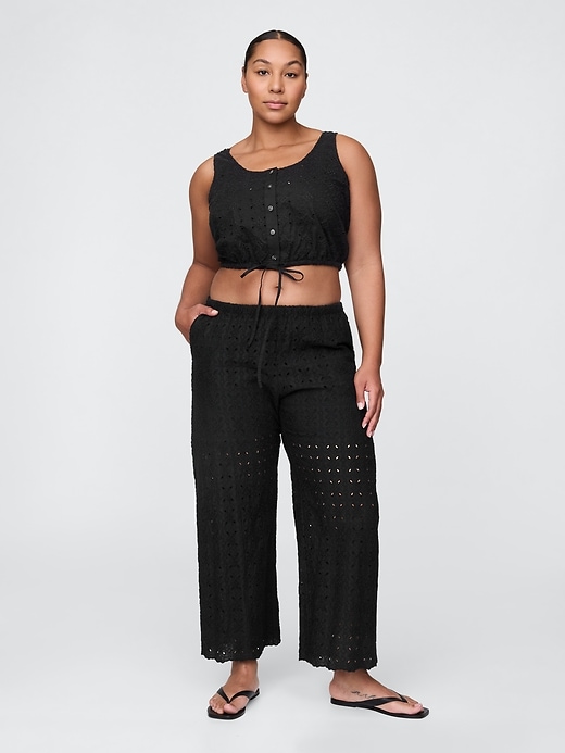 Image number 5 showing, Mid Rise Eyelet Easy Wide-Leg Pants
