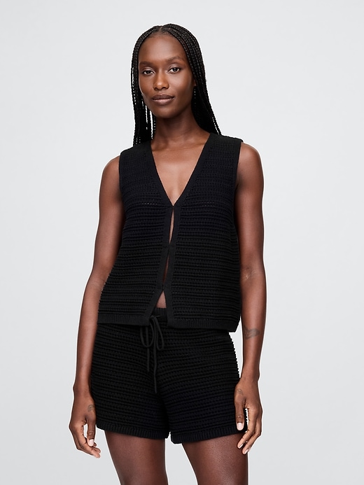 Image number 1 showing, 100% Cotton Crochet Hook-Front Vest