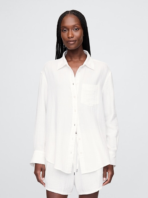 Image number 1 showing, Crinkle Gauze Button-Down Shirt