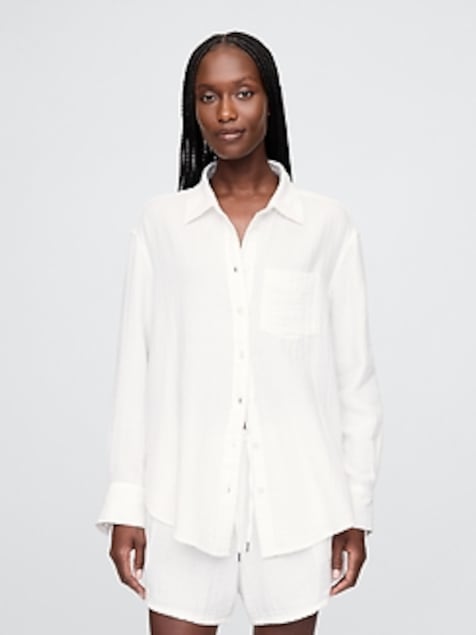 Cotton Gauze Button-Down Shirt