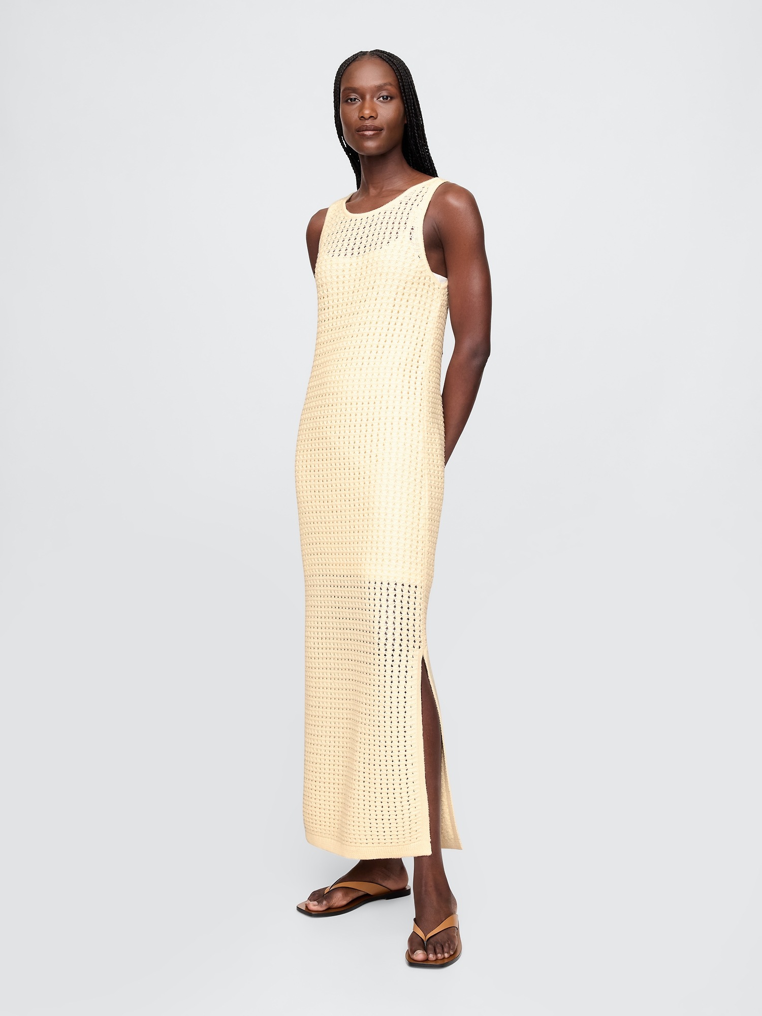 Gap Crochet Maxi Dress In Ivory Beige Frost