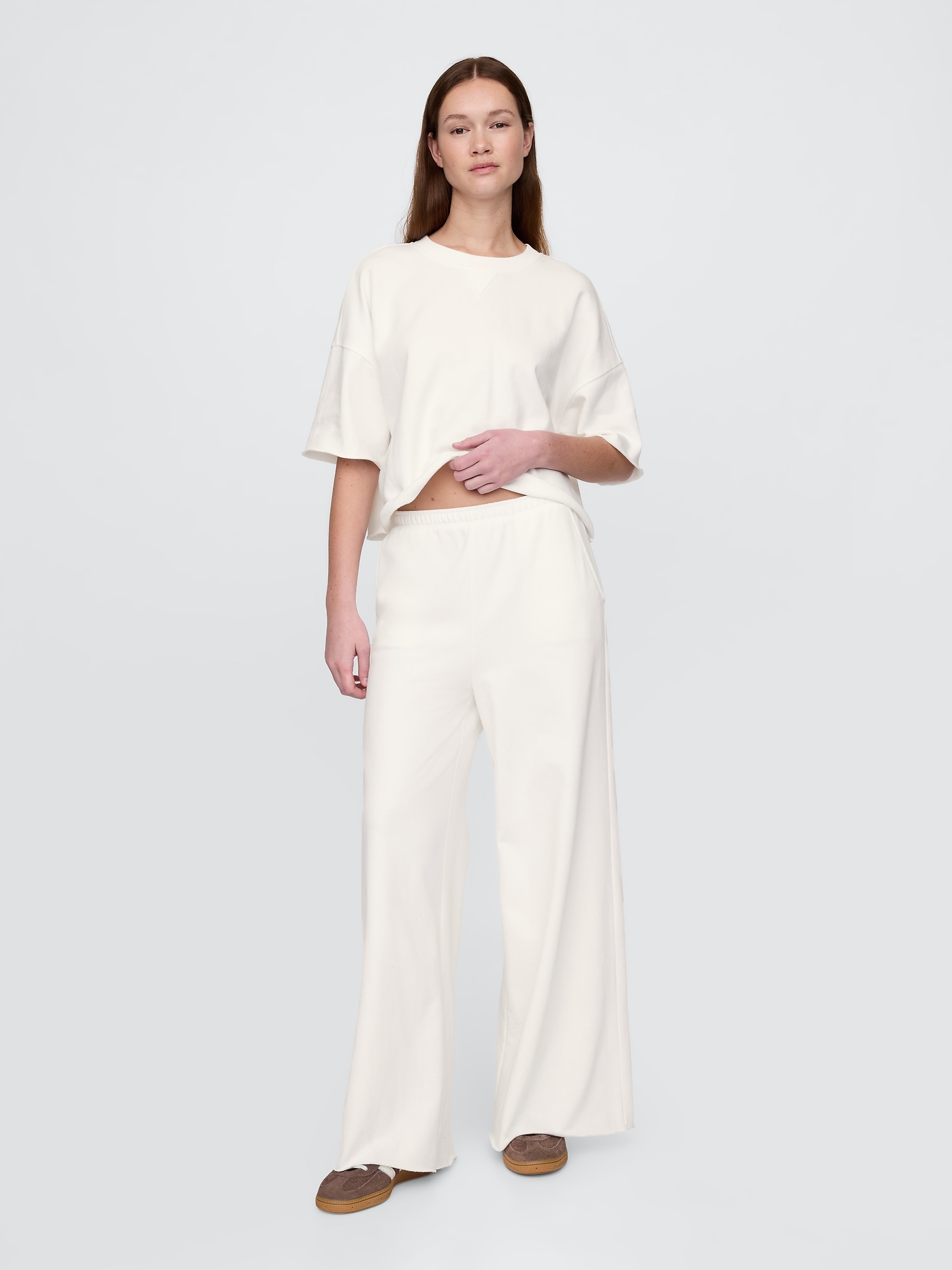 French Terry Wide-Leg Rolled Hem Sweatpants