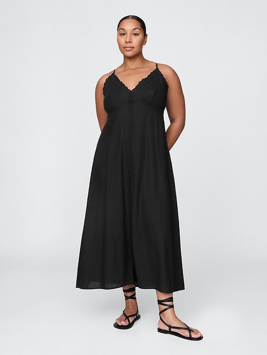 Image number 4 showing, Linen-Blend Embroidered Halter Maxi Dress