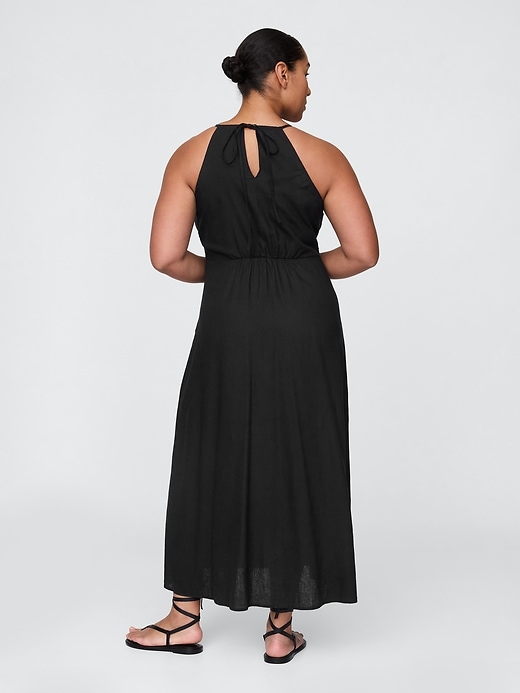 Image number 5 showing, Linen-Blend Embroidered Halter Maxi Dress