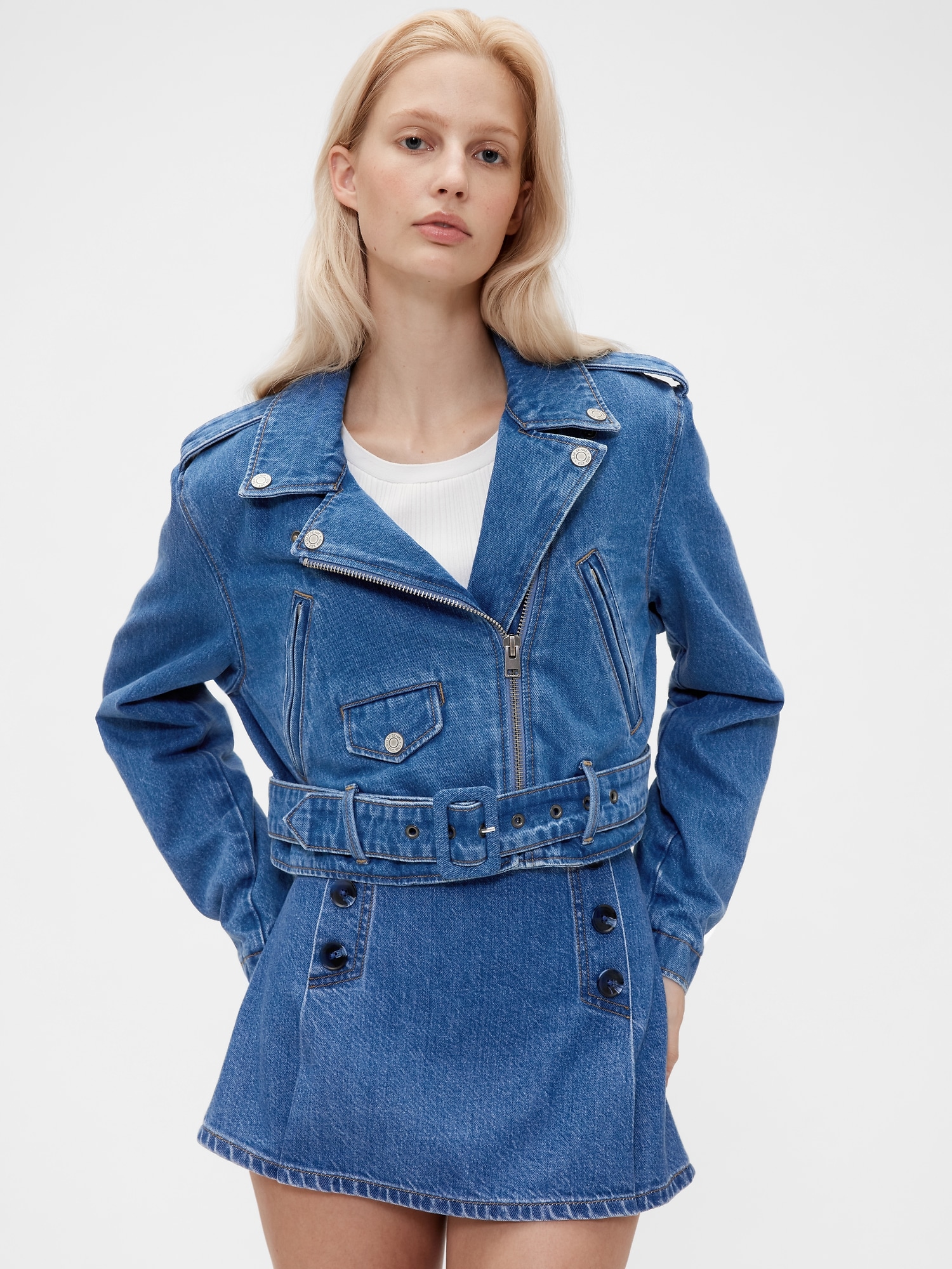 GapStudio Cropped Denim Moto Jacket