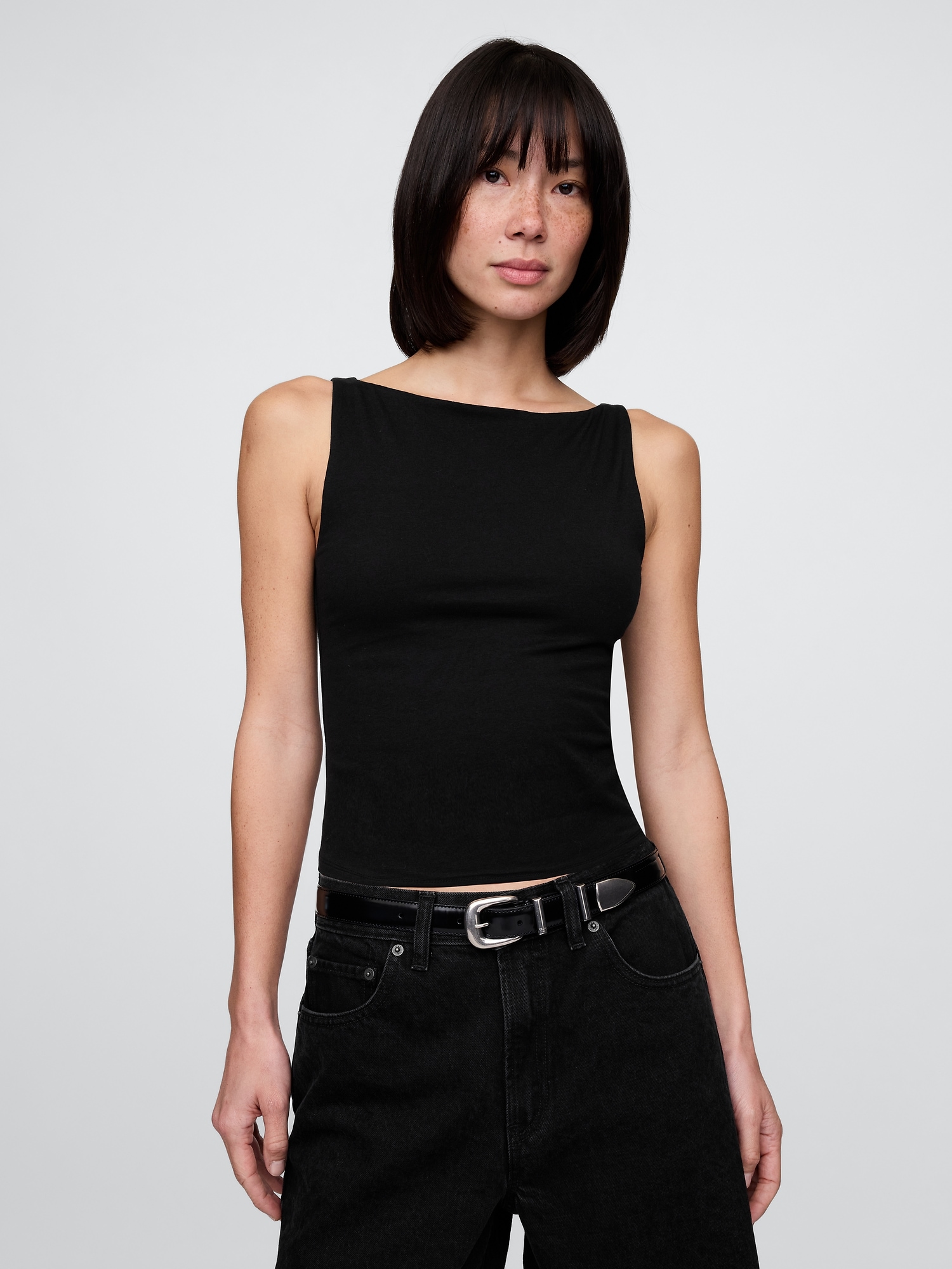 CloseKnit Jersey Cropped Boatneck Shell Tank Top