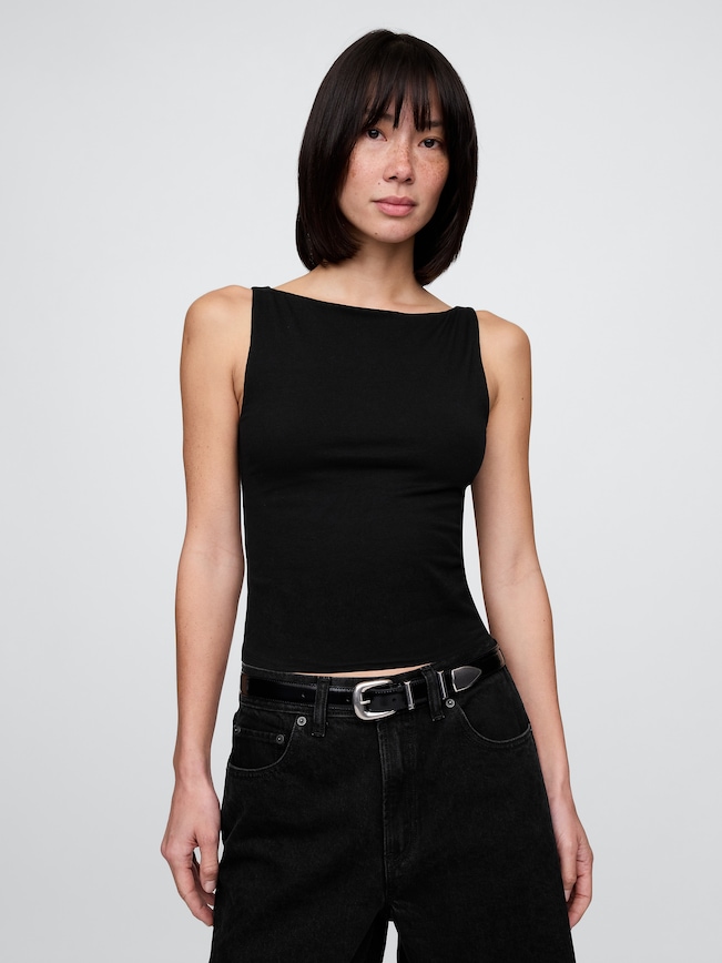 CloseKnit Jersey Cropped Boatneck Shell Tank Top