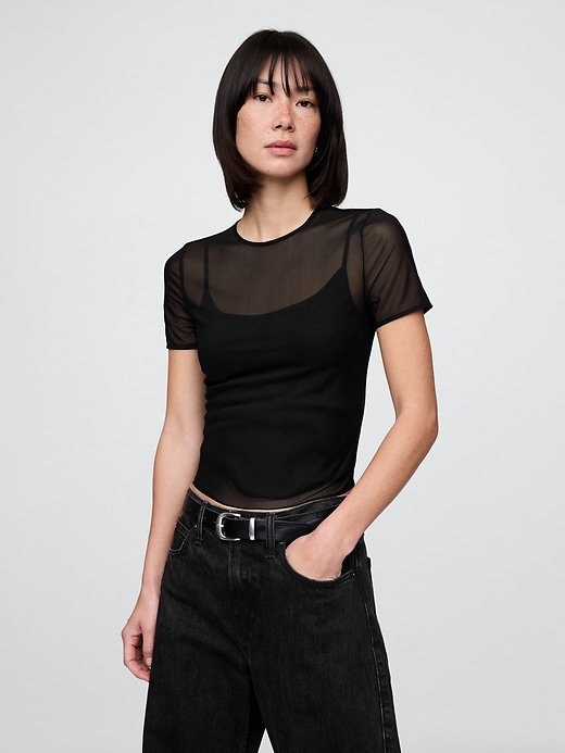 Image number 1 showing, Mesh Cropped T-Shirt